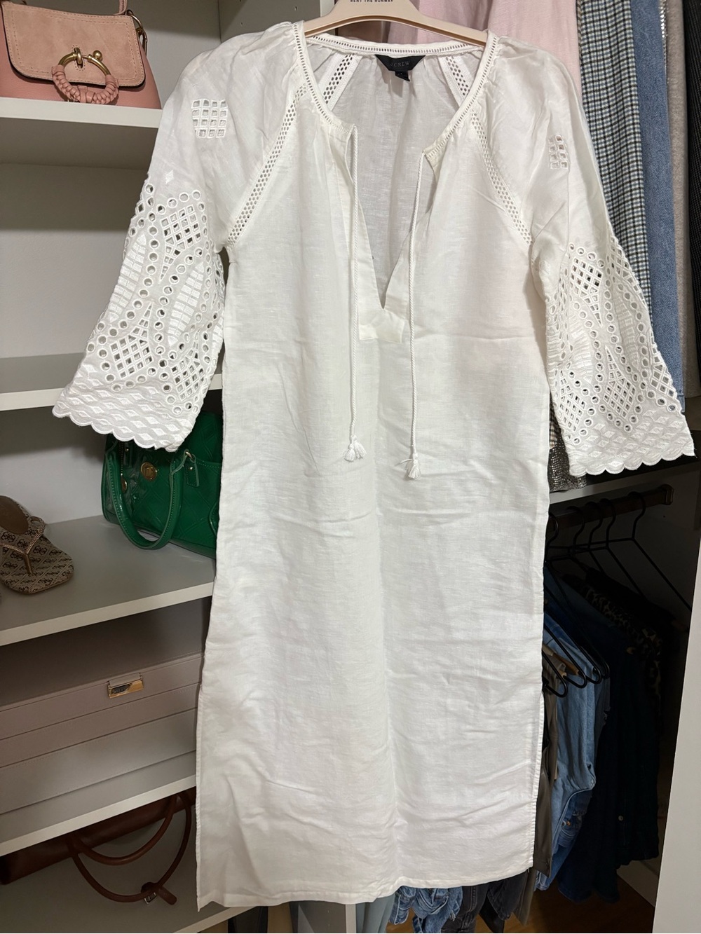 J. Crew Linen/Cotton White Eyelet Sleeve Linen Tunic Dress